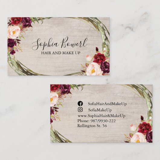 Bloemen Bourgogne Peony Blush Rustic Visitekaartje (Voorkant / Achterkant)