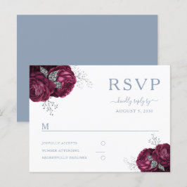 Bloemen Bourgogne Stoffig Blauw Bruiloft RSVP Briefkaart