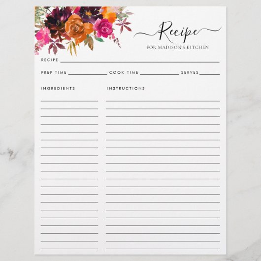 Bloemen Bourgogne Terracotta Paarse keuken Recept (Voorkant)