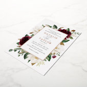 Bloemen Bourgogne Wit Elegant Lijst Roos Goud Folie Uitnodiging (Gedraaid)