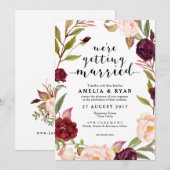 Bloemen Bourgondië blad bruiloft uitnodiging (Voorkant / Achterkant)