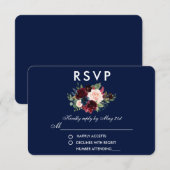 Bloemen Bourgondië Blauw Bruiloft RSVP (Voorkant / Achterkant)