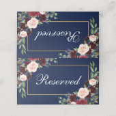 Bloemen Bourgondië blauw goud bruiloft gereserveer Plaatskaartje (Buitenkant ongevouwen)