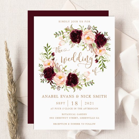 Bloemen Bourgondië Blush Elegante Typografie Bruil Kaart