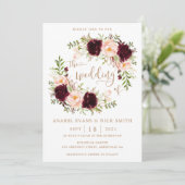 Bloemen Bourgondië Blush Elegante Typografie Bruil Kaart (Staand voorkant)