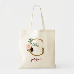 Bloemen Bourgondië Blush Goud Monogram Letter "G" Tote Bag