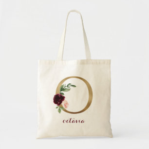 Bloemen Bourgondië Blush Goud Monogram Letter "O" Tote Bag