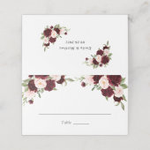 Bloemen Bourgondië Blush groen elegante bruiloft Plaatskaartje (Buitenkant ongevouwen)