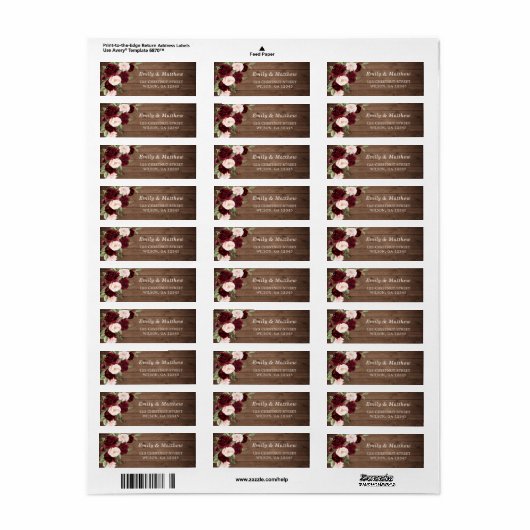 Bloemen Bourgondië Blush Rustiek Hout Romantisch B Etiket (Full Sheet)