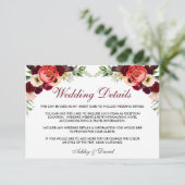 Bloemen Bourgondië Boho bruiloft details invoegen Informatiekaartje (Staand voorkant)