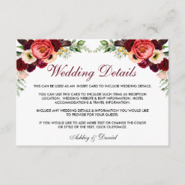 Bloemen Bourgondië Boho bruiloft details invoegen Informatiekaartje
