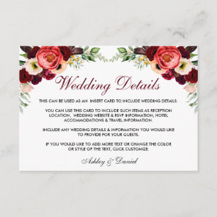 Bloemen Bourgondië Boho bruiloft details invoegen  Informatiekaartje