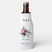 Bloemen Bourgondië Elegant Script bruiloft gunst Flesjeskoeler (Fles Voorkant)