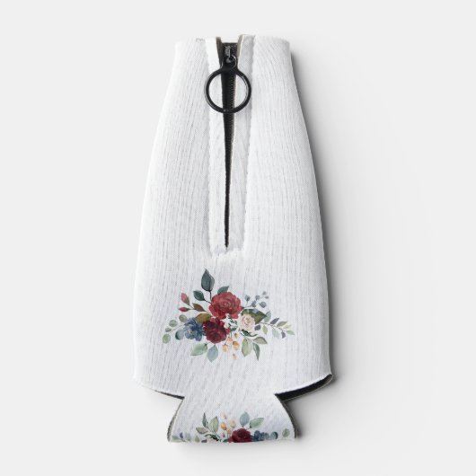 Bloemen Bourgondië Elegant Script bruiloft gunst Flesjeskoeler (Achterkant)