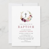 Bloemen Bourgondië en blush doop uitnodiging (Voorkant)