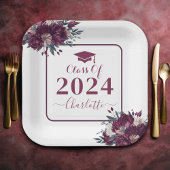 Bloemen Bourgondië en crème Afstuderen klasse van Papieren Bordje