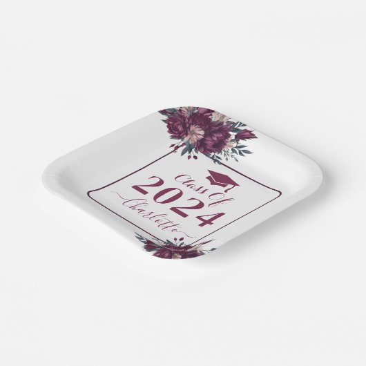 Bloemen Bourgondië en crème Afstuderen klasse van  Papieren Bordje (Gebogen)