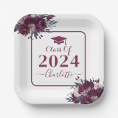 Bloemen Bourgondië en crème Afstuderen klasse van Papieren Bordje (Voorkant)