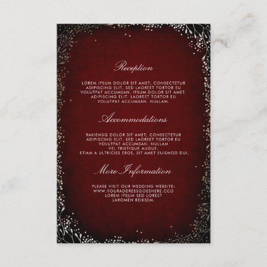 Bloemen Bourgondië en goud bruiloft informatie gas Informatiekaartje (Voorkant)