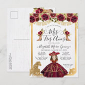 Bloemen Bourgondië Goud Mini Prinses Quinceanera Uitnodiging Briefkaart (Voorkant / Achterkant)
