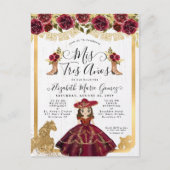 Bloemen Bourgondië Goud Mini Prinses Quinceanera Uitnodiging Briefkaart (Voorkant)