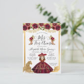 Bloemen Bourgondië Goud Mini Prinses Quinceanera Uitnodiging Briefkaart (Staand voorkant)