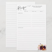 Bloemen Bourgondië Magenta Paarse keuken Recept Ka (Voorkant / Achterkant)