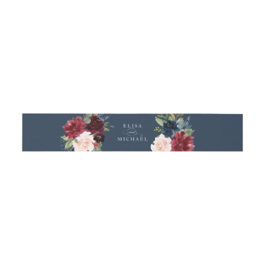 Bloemen Bourgondië Navy Blush Elegant Uitnodigingen Wikkel (Vlak)