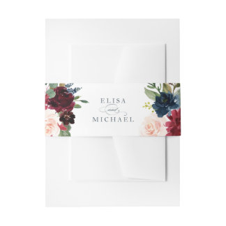 Bloemen Bourgondië Navy Blush Elegant Uitnodigingen Wikkel