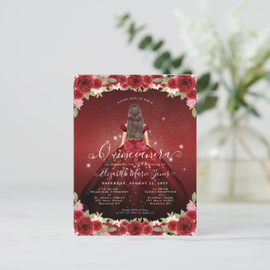 Bloemen Bourgondië rood goud glam prinses quincean Briefkaart (Staand voorkant)