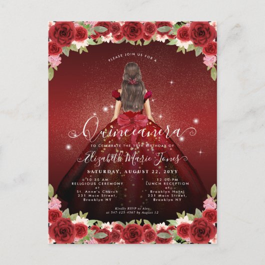 Bloemen Bourgondië rood goud glam prinses quincean Briefkaart (Voorkant)