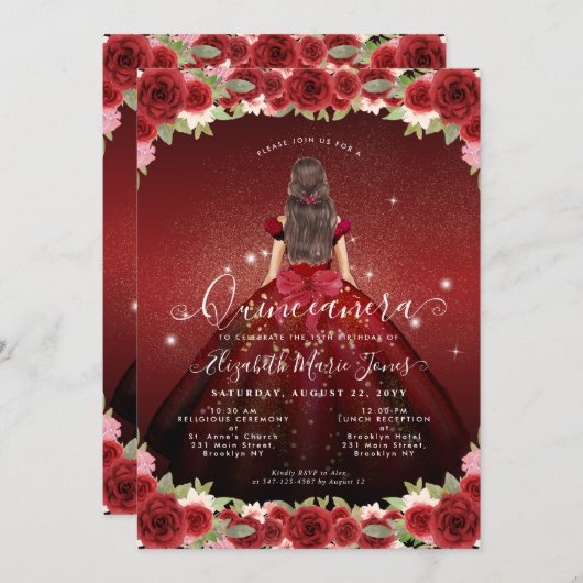 Bloemen Bourgondië rood goud glam prinses quincean Kaart (Voorkant / Achterkant)