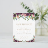 Bloemen Bourgondië Waterverf Ivoor Save the Date Aankondigingskaart (Staand voorkant)