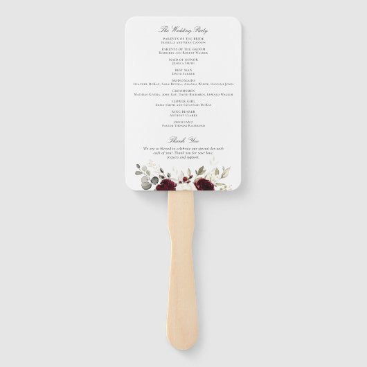 Bloemen Bourgondië wit groen bruiloft programma Handwaaier (Achterkant)
