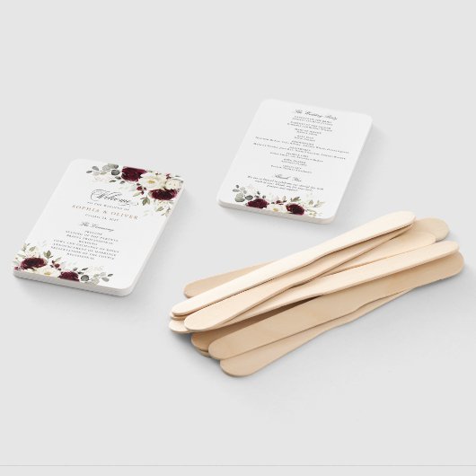 Bloemen Bourgondië wit groen bruiloft programma Handwaaier (Niet-gemonteerd)