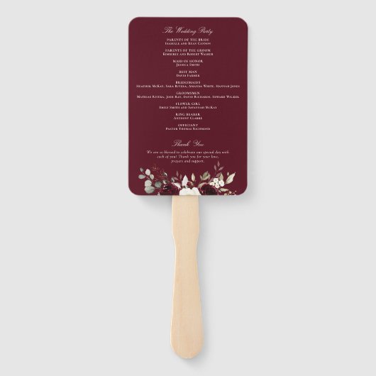 Bloemen Bourgondië wit groen bruiloft programma Handwaaier (Achterkant)