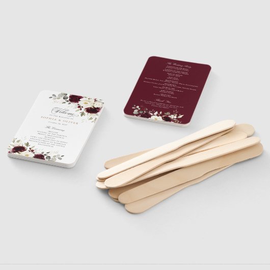 Bloemen Bourgondië wit groen bruiloft programma Handwaaier (Niet-gemonteerd)