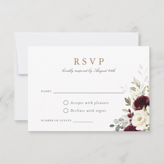 Bloemen Bourgondië wit groen bruiloft RSVP Kaart (Voorkant)