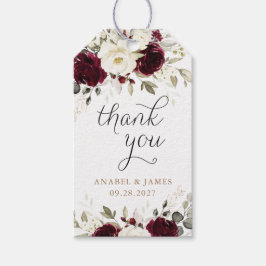 Bloemen Bourgondië wit groen goud bruiloft Cadeaulabel