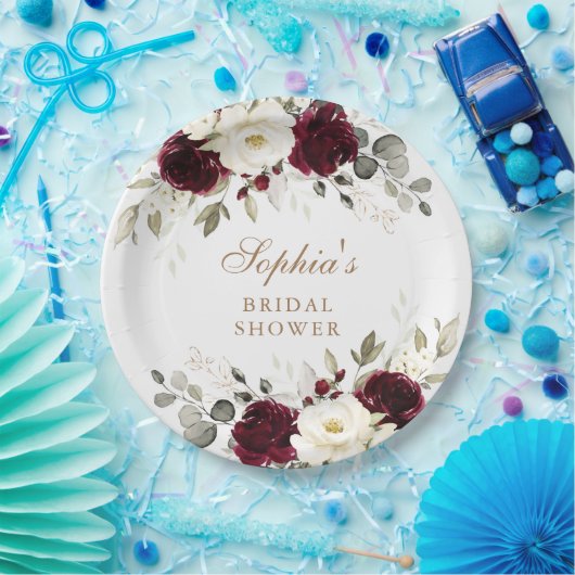 Bloemen Bourgondië wit groen goud Vrijgezellenfees Papieren Bordje (Feest)