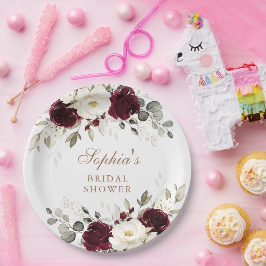 Bloemen Bourgondië wit groen goud Vrijgezellenfees Papieren Bordje (Feest)