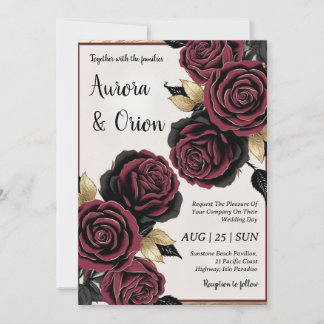 Bloemen Bourgondië zwart en goud bruiloft uitnodig Kaart