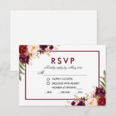 Bloemen Bourgondische bruiloft maaltijd RSVP (Voorkant / Achterkant)