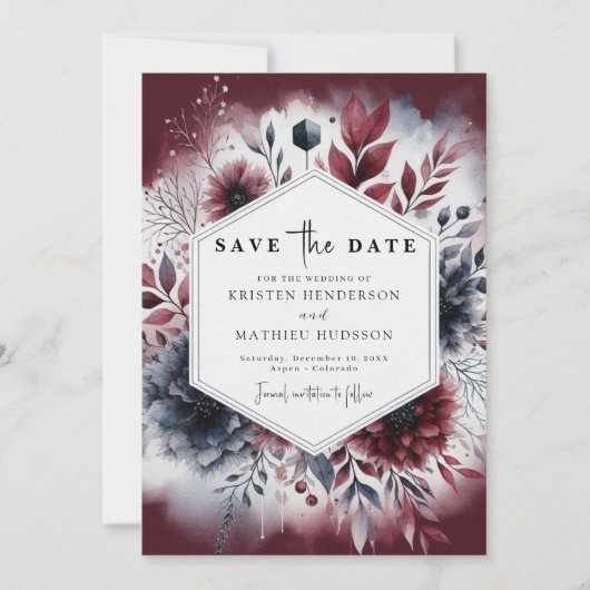 Bloemen Bourgondische bruiloft Save The Date (Voorkant)