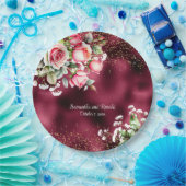 Bloemen Bourgondische Folie en gouden Glitter Brui Papieren Bordje (Feest)