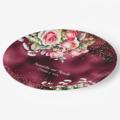 Bloemen Bourgondische Folie en gouden Glitter Brui Papieren Bordje (Gekanteld)