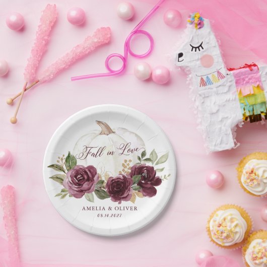 Bloemen Bourgondische pompoen bruiloft Herfst in l Papieren Bordje (Feest)