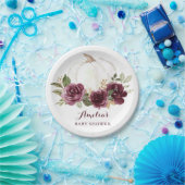 Bloemen Bourgondische pompoen Marsala Baby shower Papieren Bordje (Feest)