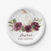 Bloemen Bourgondische pompoen Marsala Baby shower Papieren Bordje (Voorkant)
