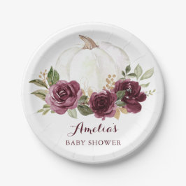 Bloemen Bourgondische pompoen Marsala Baby shower Papieren Bordje